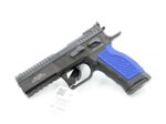 Pistole Phoenix Predator, Schwarz, 9x19, DA/SA, OR LPA, Alu Griff blau, Fiberkorn grün