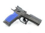 Pistole Phoenix Predator, Schwarz, 9x19, DA/SA, OR LPA, Alu Griff blau, Fiberkorn grün – Bild 2