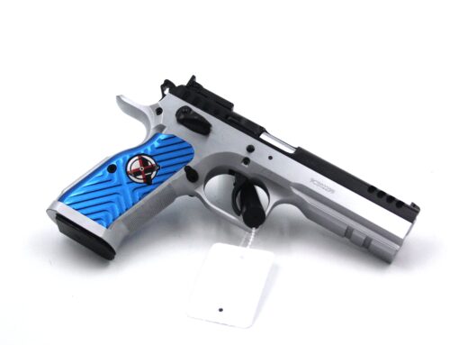 Pistole Tanfoglio Stock III Ltd Custom Silver, blau, aufgerüstet, 9x19, DA/SA, Optic Ready – Bild 2