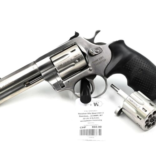 Revolver Alfa Steel 2341.3, Stainless, .22 Mag., WT .22 LR, 8 Schuss, verstellbare Visierung