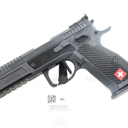 Pistole Phoenix Drake Production, Schwarz, 9x19, SAO,  OR LPA, Scheibenkorn schwarz, Lokgrip G10 Schweizer Flagge