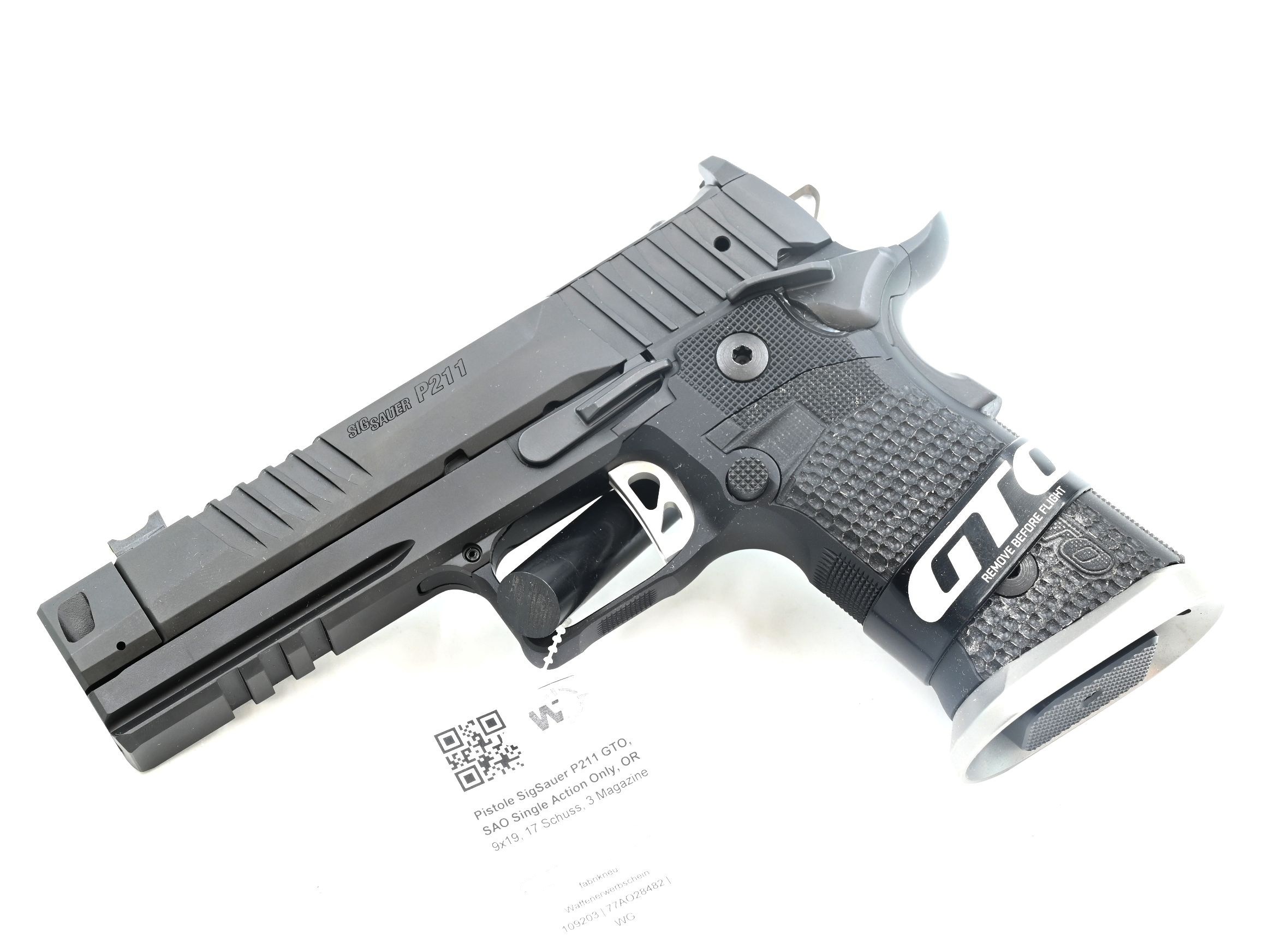 waffen-ingold.ch Pistole SigSauer P211 GTO, SAO Single Action Only, OR, 9x19, 17 Schuss, 3 Magazine – Bild 1